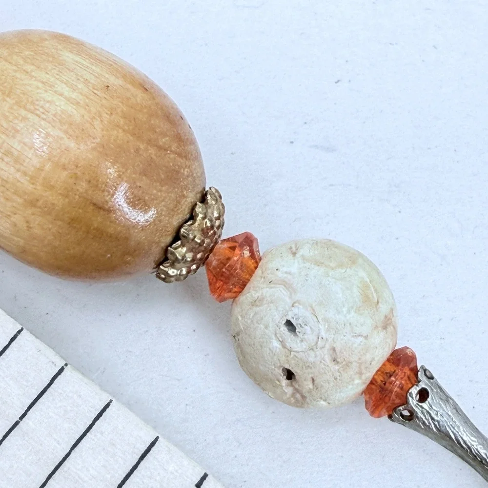 Arthur Pepper Vintage Necklace Double Strand Wood Stone Coral‎ Bead Mid Mod